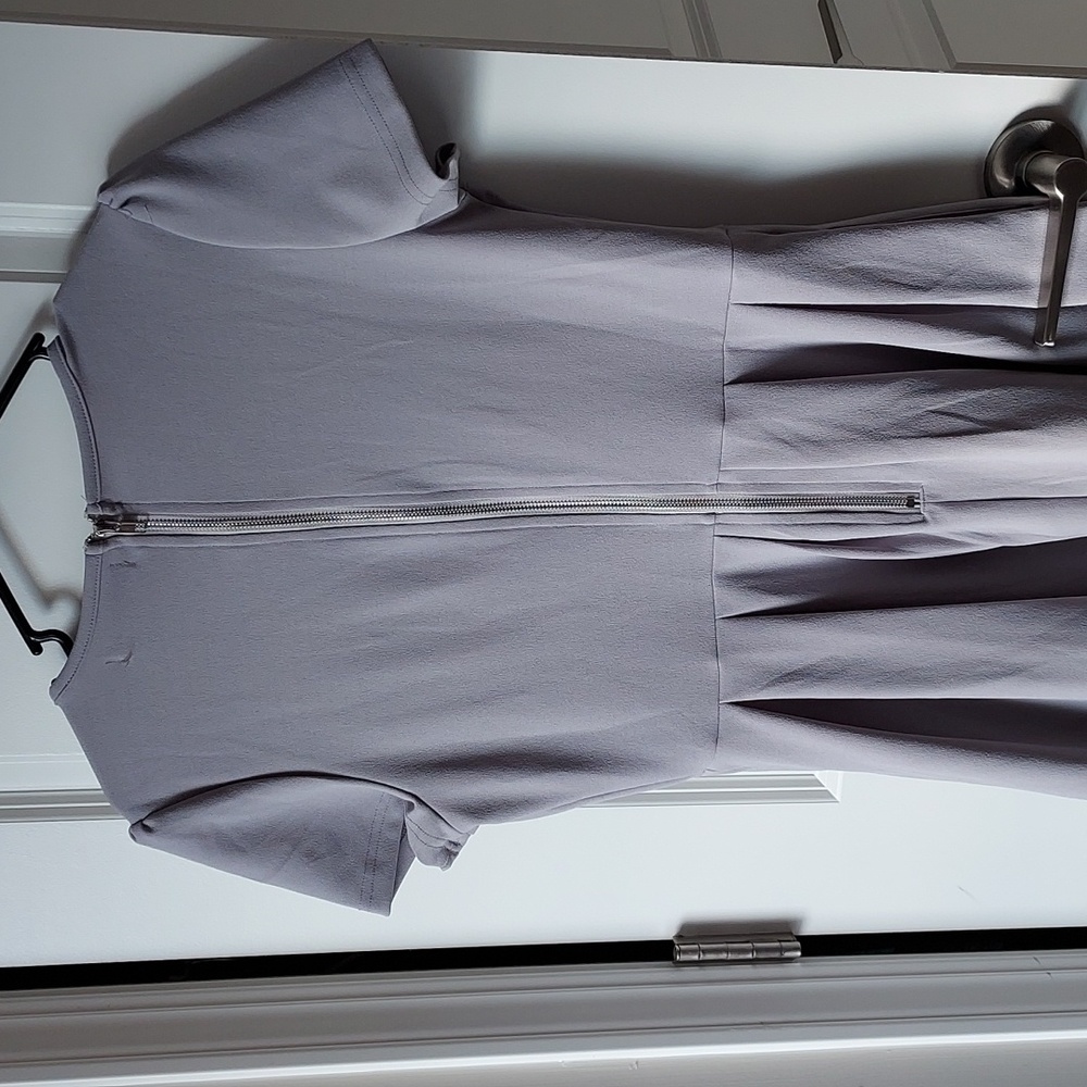 Jamby Styles small shirt sleeve midi dress grey pleated front - Picture 7 of 11